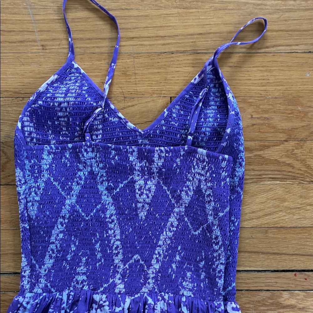 Rebecca Taylor Silk Midi Sun Dress Size 0 Smocked Purple Tie Dye Wedding Guest - Picture 11 of 12